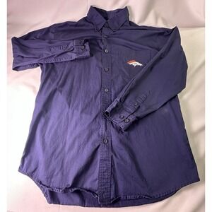 Denver Broncos Large Mens Long Sleeve Navy Blue Button Up Embroidered Logo NFL‎